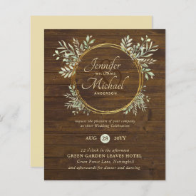 BUDGET Rustic Gold Greenery Wreath Wedding Invite