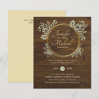 BUDGET Rustic Gold Greenery Wreath Wedding Invite