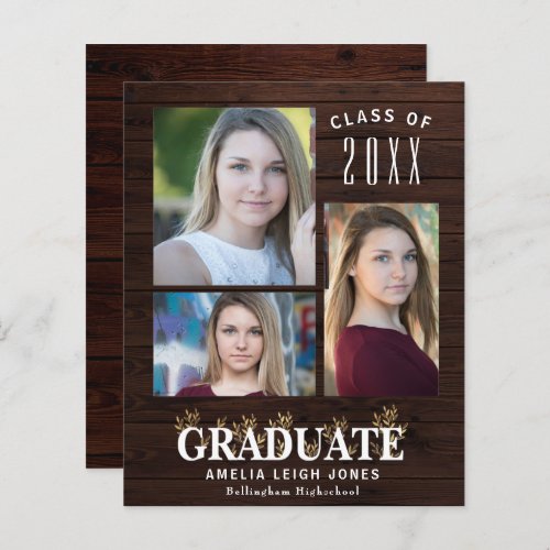 Budget Rustic Gold Leaf Graduation Announcement