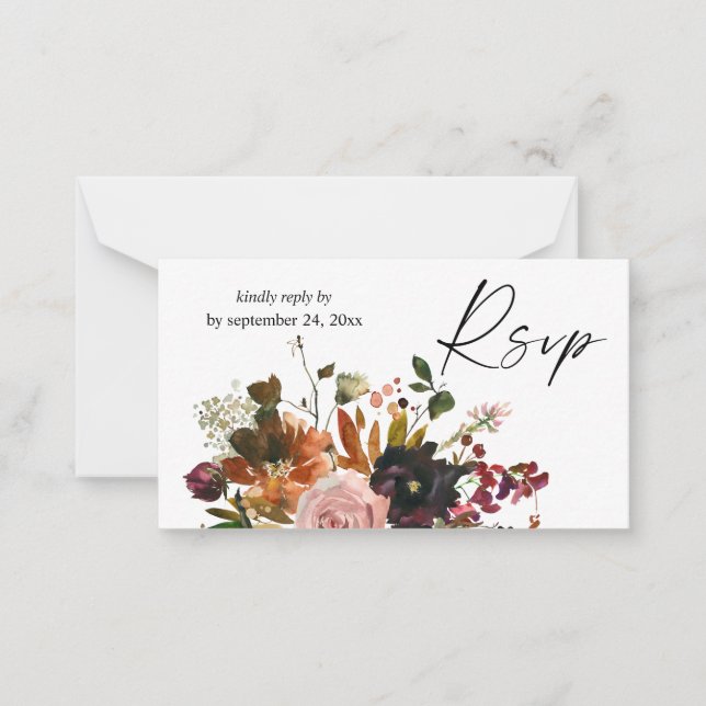 Budget Rustic Gold Orange Floral 2SM Meal RSVP Note Card (Front)