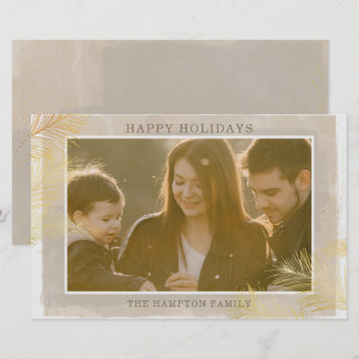 Budget Rustic Gold Pine Photo Holiday Card