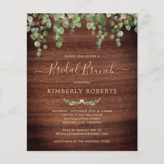 Budget Rustic Greenery Bridal Brunch Invitation (Front)