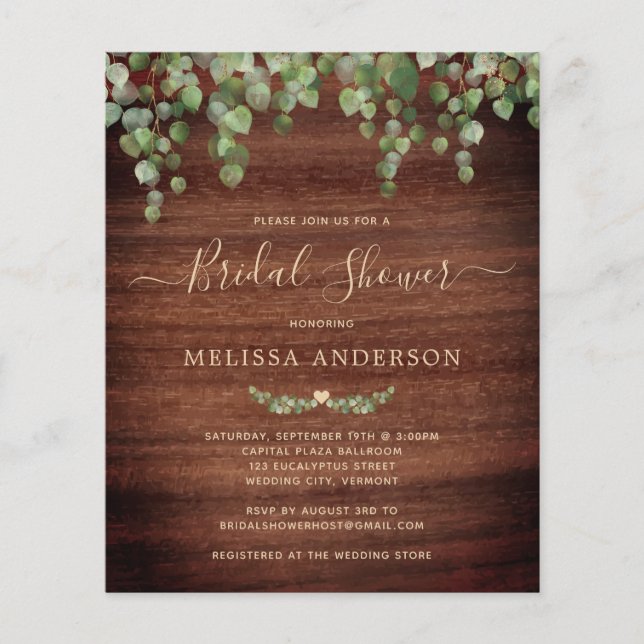 Budget Rustic Greenery Bridal Shower Invitation (Front)