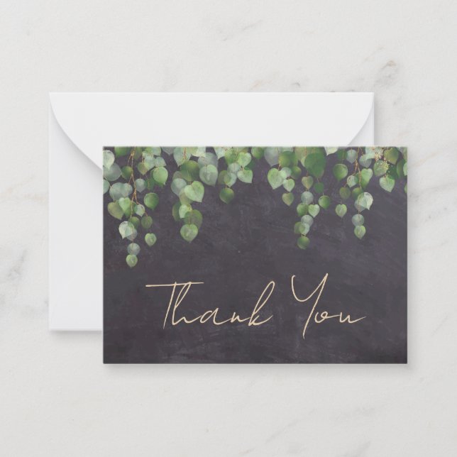 Budget Rustic Greenery Chalkboard Thank You Note Card (Front)