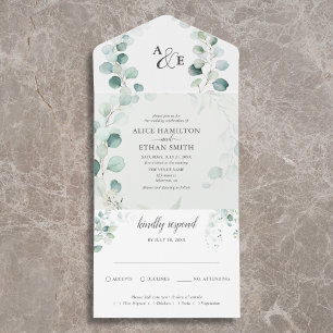 Budget Rustic Greenery Eucalyptus Sage Wedding All In One Invitation