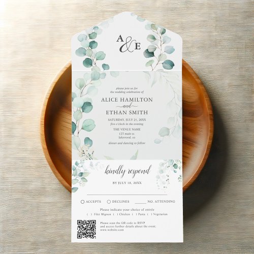 Budget Rustic Greenery Eucalyptus Sage Wedding All In One Invitation