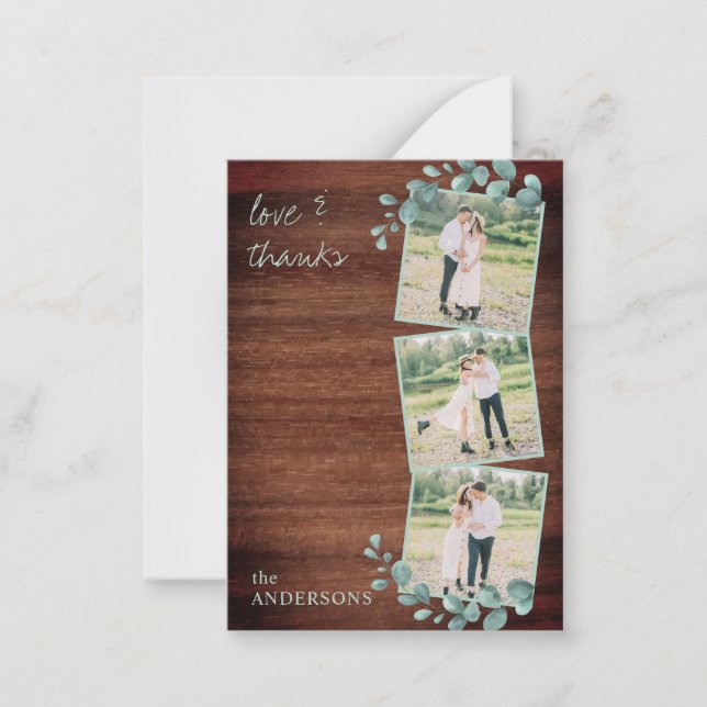 Budget Rustic Greenery Photo Wedding Thank You Note Card (Front)
