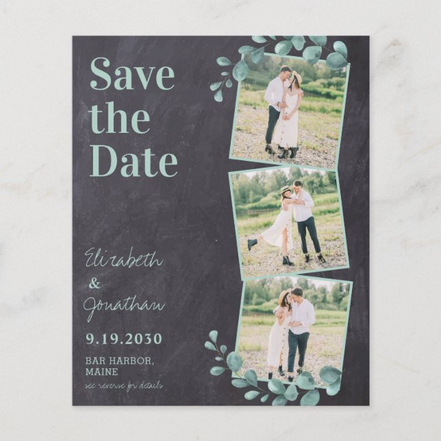 Budget Rustic Greenery QR Code Photo Save The Date (Front)