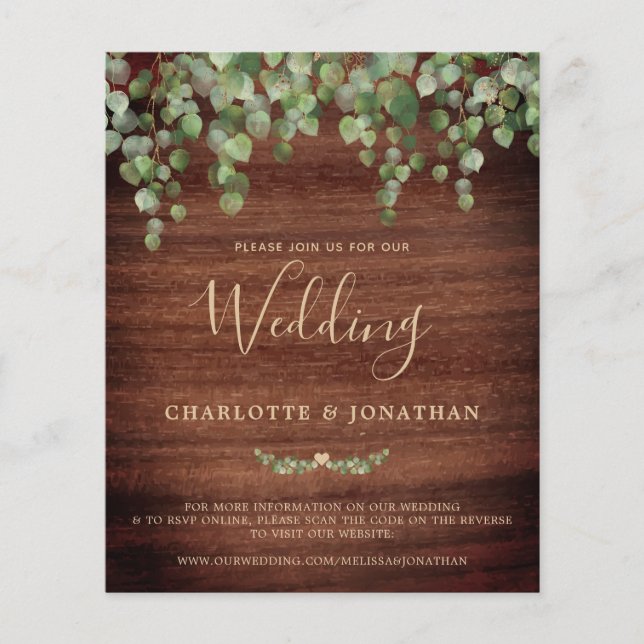 Budget Rustic Greenery QR Code Wedding Invitation (Front)