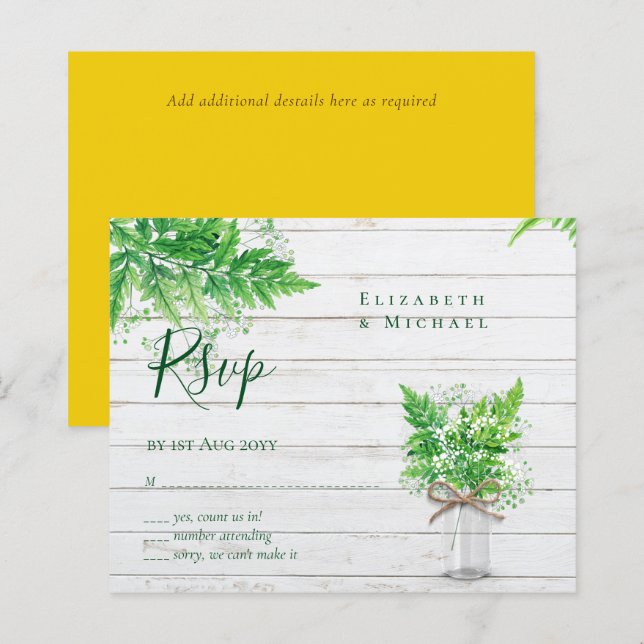 BUDGET Rustic Greenery RSVP Fern Leaves (Front/Back)