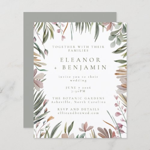 Budget Rustic Greenery Sage Stylish Wedding Invite