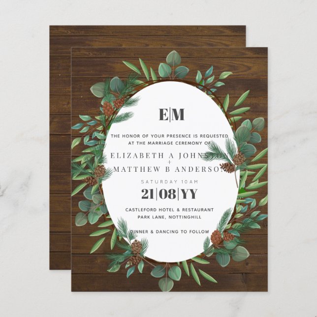 Budget  Rustic Greenery Woodland Wedding Invite (Front/Back)