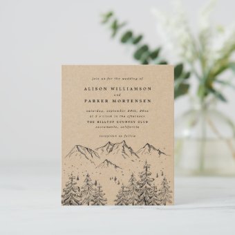 Budget Rustic Hand-drawn Mountains & Trees Wedding | Zazzle