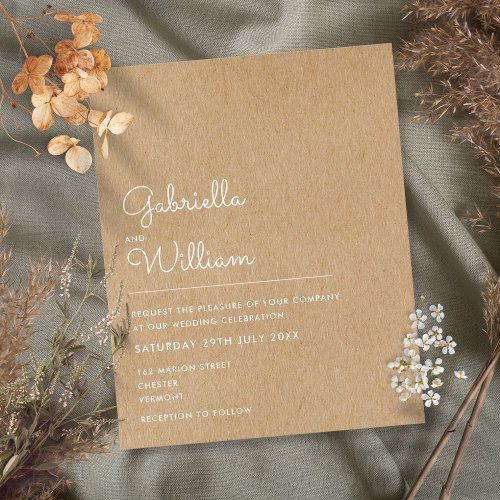 Budget Rustic Kraft Minimalist Wedding Invitation