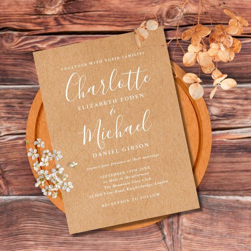 Budget Rustic Kraft Script Wedding Invitation