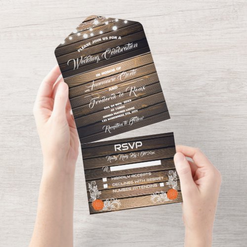 Budget Rustic Lace All in One Wedding Invite