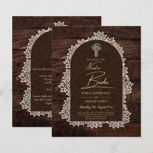 Budget Rustic Lace MasonJar Gypsophila Wedding INV (Front/Back)