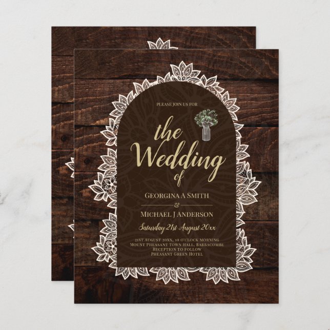 Budget Rustic Lace MasonJar Gypsophila Wedding INV (Front/Back)