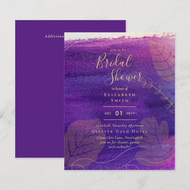 Budget Rustic Lavender Gold Bridal Shower Invite (Front/Back)