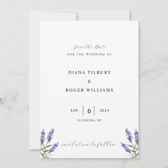 Budget Rustic Lavender Save The Date (Back)