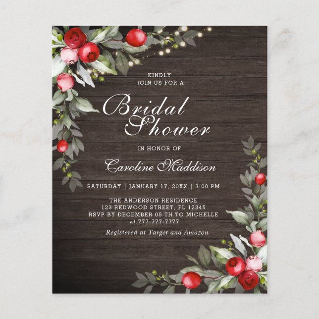 Budget Rustic Light Winter Bridal Shower Flyer  (Front)