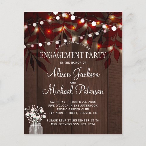 Budget rustic lights engagement party invitatation flyer