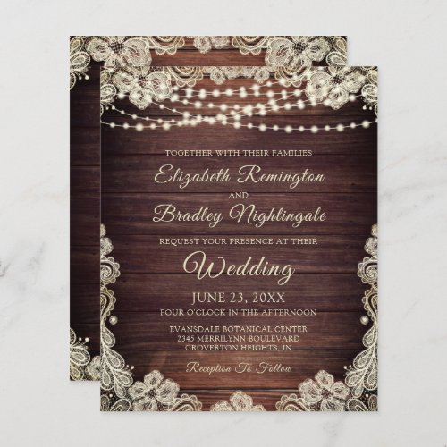 Budget Rustic Lights Ivory Lace Wedding Invitation