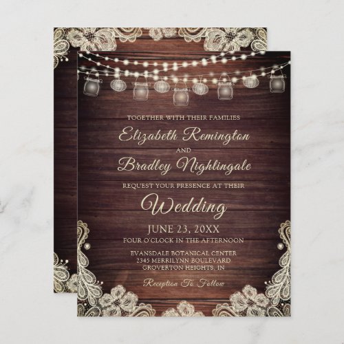 Budget Rustic Lights Ivory Lace Wedding Invitation