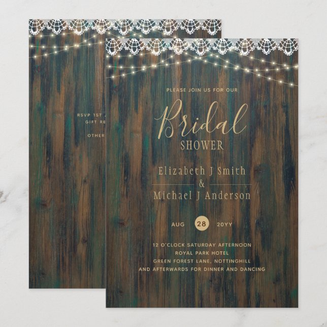 BUDGET RUSTIC LIGHTS LACE BRIDAL SHOWER INVITATION (Front/Back)
