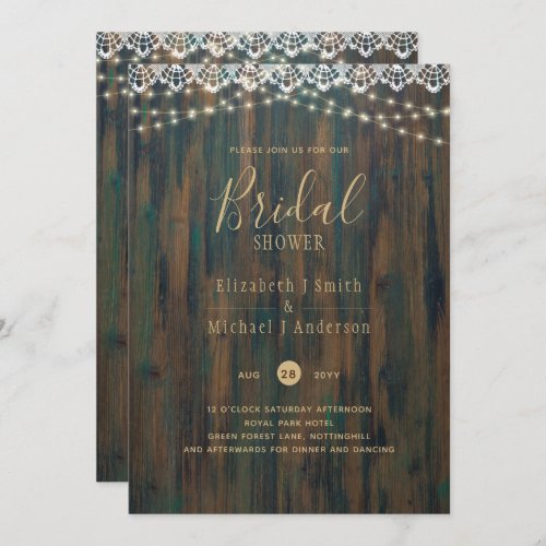 BUDGET RUSTIC LIGHTS LACE BRIDAL SHOWER INVITATION