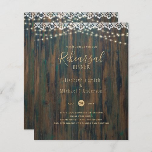 BUDGET RUSTIC LIGHTS LACE REHEARSAL DINNER Invite