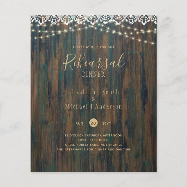 BUDGET RUSTIC LIGHTS LACE REHEARSAL DINNER Invite  Flyer (Front)