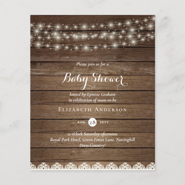 Budget Rustic Lights Mason Jars Lace Baby Shower (Front)