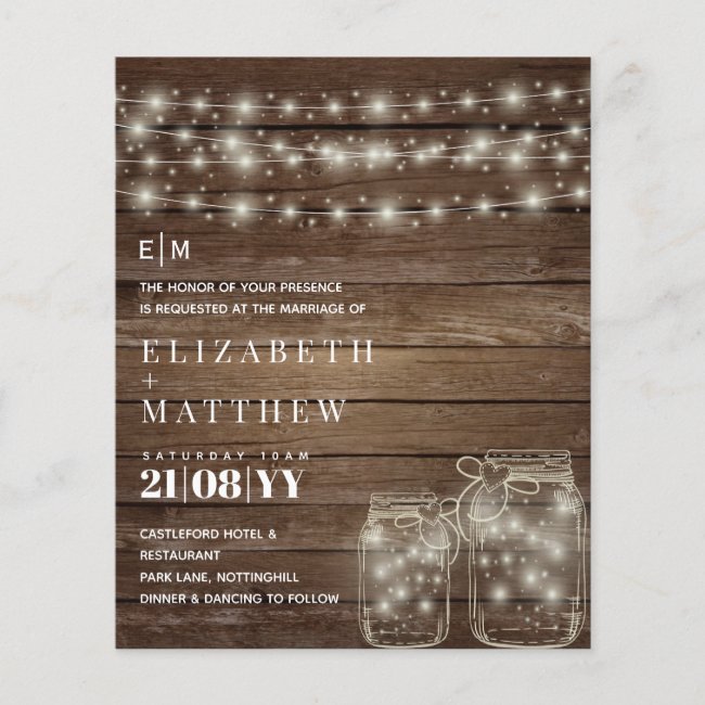 Budget Rustic Lights Mason Jars Wedding Invites