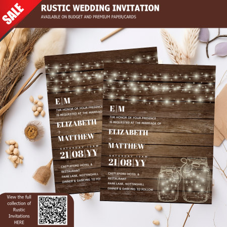 Budget Rustic Lights Mason Jars Wedding Invites