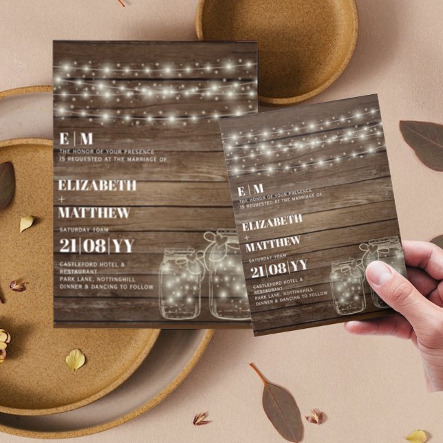 Budget Rustic Lights Mason Jars Wedding Invites (Creator Uploaded)