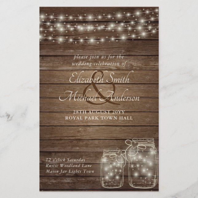 Budget Rustic Lights Mason Jars Wood Wedding  (Front)