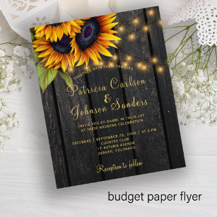 Budget rustic lights sunflower wedding invitation flyer
