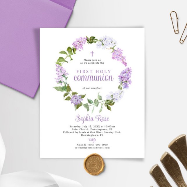 Budget Rustic Lilac First Communion Invitation (Creator Uploaded)