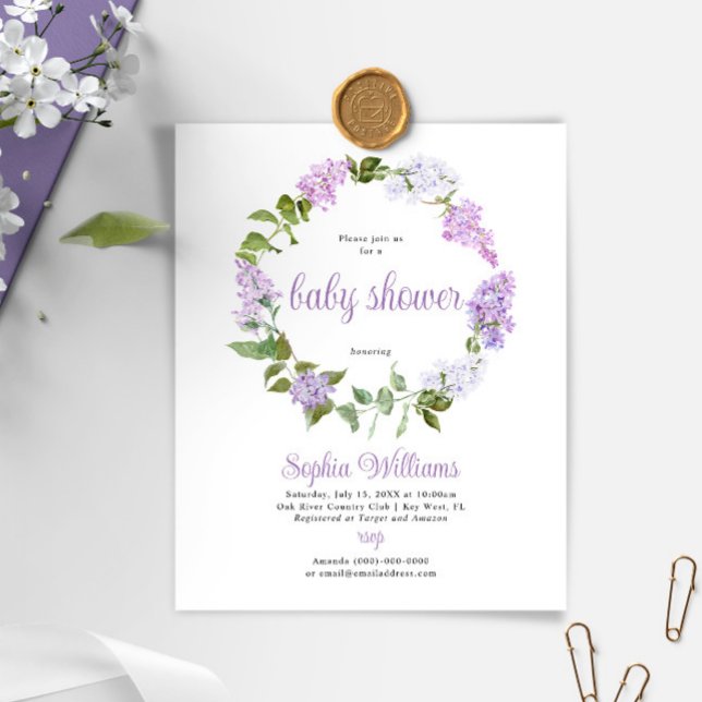 Budget Rustic Lilac Flowers Baby Shower Invitation (Creator Uploaded)