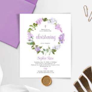 Budget Rustic Lilac Flowers Christening Invitation