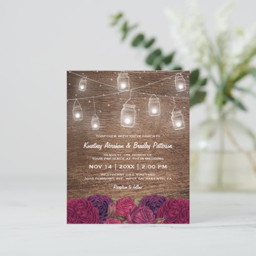 Budget Rustic Mason Jar Floral Wedding Invitation