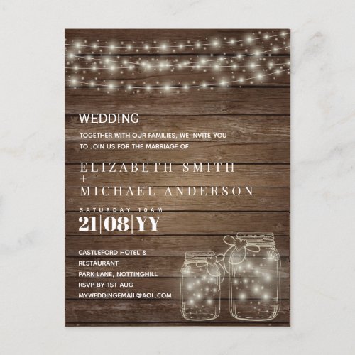 Budget Rustic Mason Jars Lights Invitations _ ANY