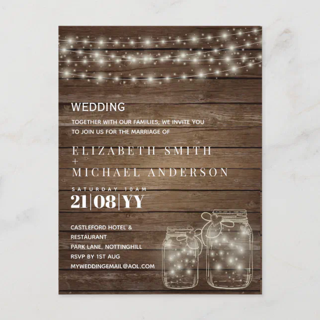 Budget Rustic Mason Jars Lights Invitations - ANY | Zazzle