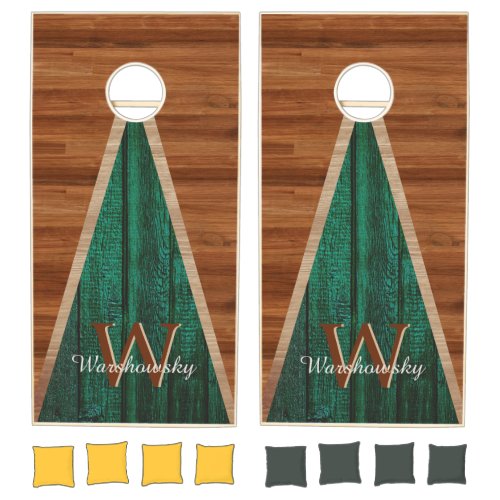 Budget Rustic Modern Emerald Green Wood Hue Cornhole Set