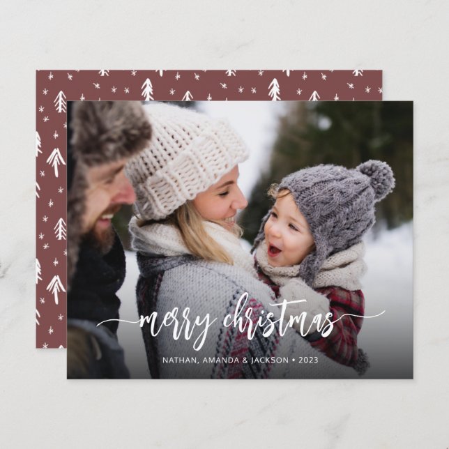 Budget Rustic Modern Merry Christmas Photo Card (Front/Back)