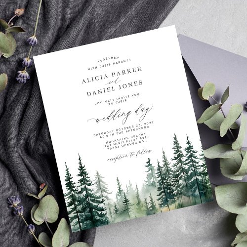 Budget rustic mountain forest wedding invitation
