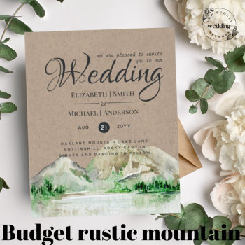 Budget Rustic Mountain Lake Forest Wedding Invite by invitationz at Zazzle