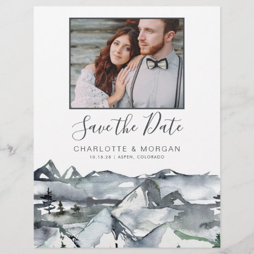 Budget Rustic Mountain Watercolor Save the Date  Flyer