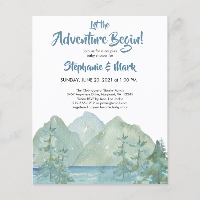 Budget Rustic Mountains Adventure Baby Shower (Front)